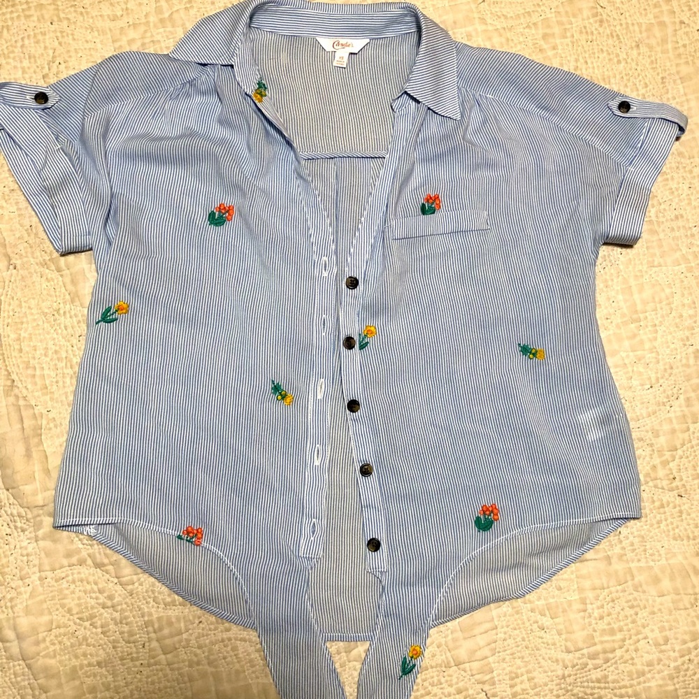 Candies Blue Pinstripe Blouse